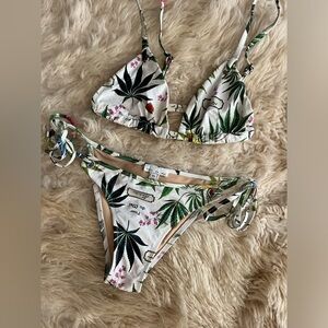 Fleur du mal swim bikini cannabis print new without tags top small bottoms xs